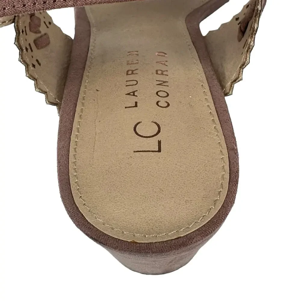 Lauren Conrad Sandals Womens 9.5M‎ Mauve Streusel Slingback Laser Cut Block Heel